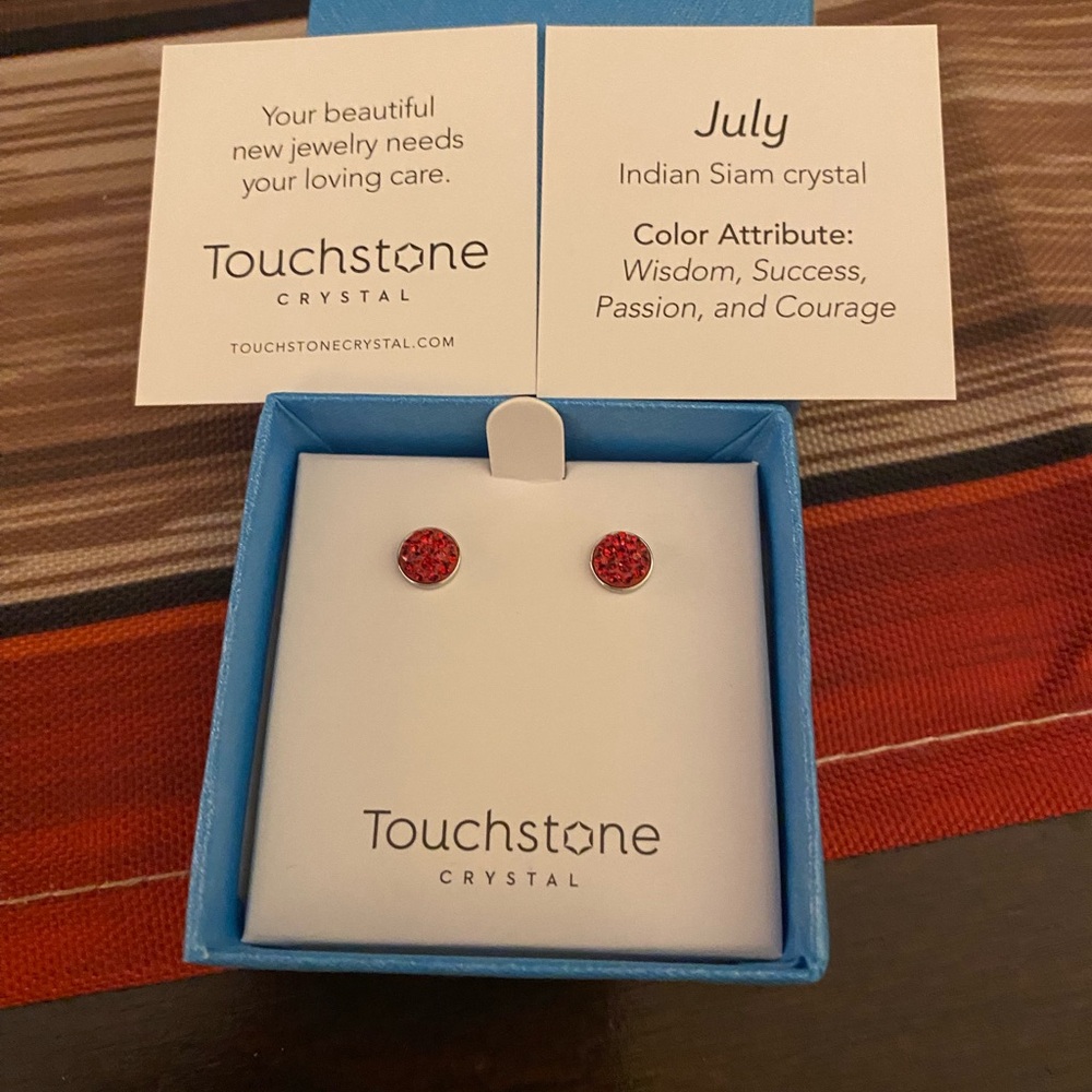 Touchstone Crystal Red Ruby Stud Earrings - image 1